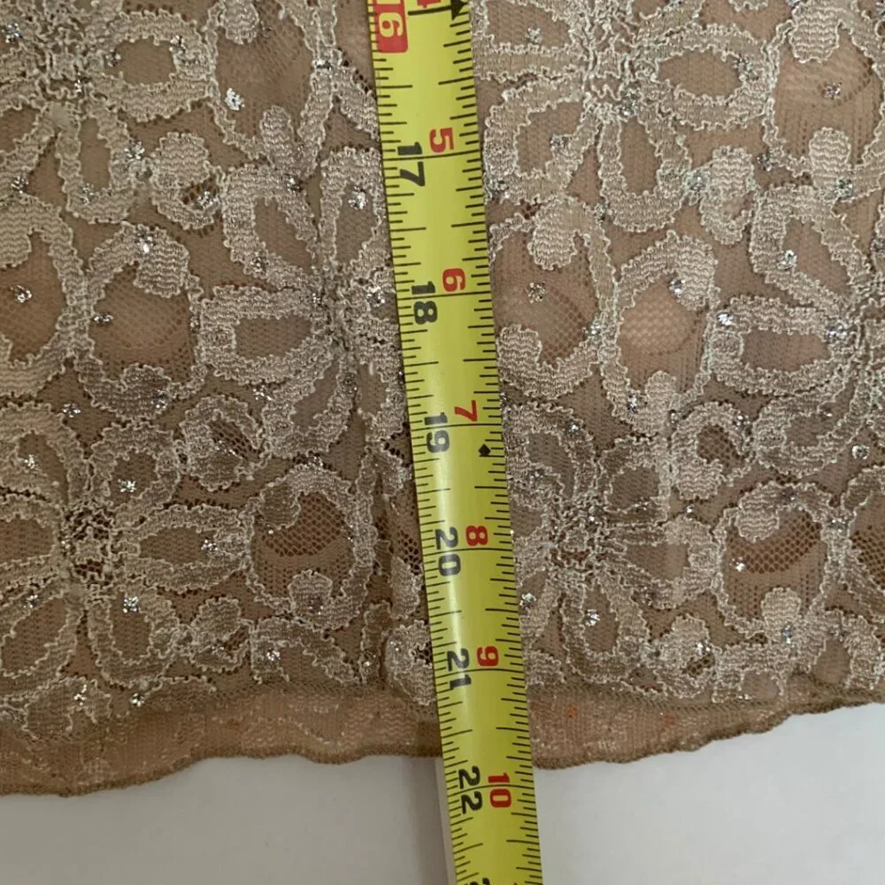 Brittany Black Beige Bling Sparkle Glittery Lace Top for Women - Picture 8 of 10